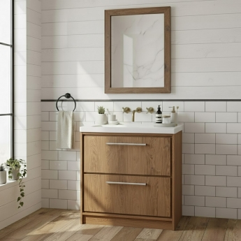 Hudson Reed Lille Floor Standing 2-Drawer Vanity Unit with 0TH Contemporary Basin 800mm Wide - Antique Oak | Product Image