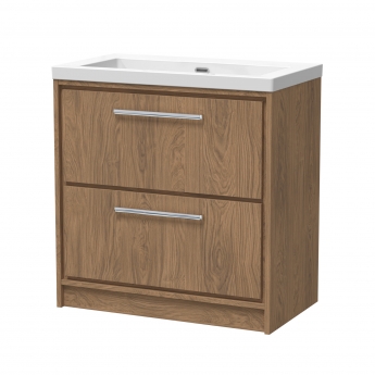 Hudson Reed Lille Floor Standing 2-Drawer Vanity Unit with 0TH Contemporary Basin 800mm Wide - Antique Oak | Product Image