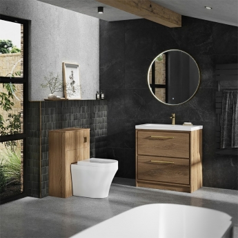 Hudson Reed Lille Floor Standing 2-Drawer Vanity Unit with 1TH Contemporary Basin 800mm Wide - Antique Oak | Product Image