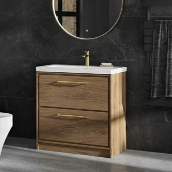 Hudson Reed Lille Floor Standing 2-Drawer Vanity Unit with 1TH Contemporary Basin 800mm Wide - Antique Oak | Product Image