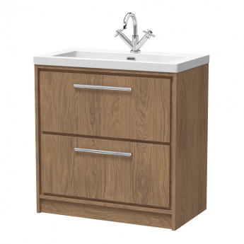 Hudson Reed Lille Floor Standing 2-Drawer Vanity Unit with 1TH Contemporary Basin 800mm Wide - Antique Oak | Product Image