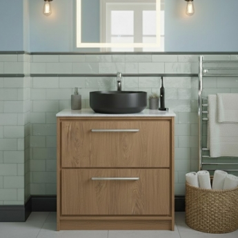 Hudson Reed Lille Floor Standing 2-Drawer Vanity Unit with White Marble Worktop 800mm Wide - Antique Oak | Product Image