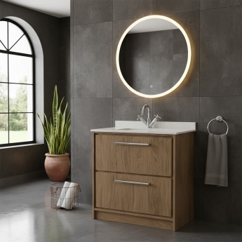 Hudson Reed Lille Floor Standing 2-Drawer Vanity Unit with White Marble Worktop Basin 800mm Wide - Antique Oak | Product Image