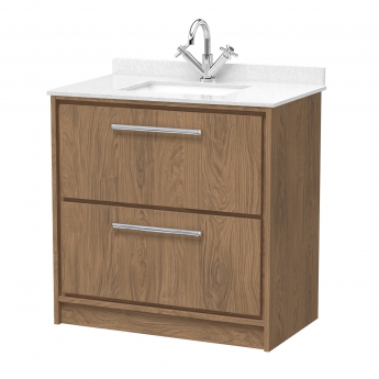 Hudson Reed Lille Floor Standing 2-Drawer Vanity Unit with White Marble Worktop Basin 800mm Wide - Antique Oak | Product Image