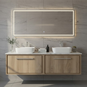 Hudson Reed Lille Wall Hung 2-Drawer Vanity Unit with Grey Marble Worktop 1200mm Wide - Bleached Oak | Product Image