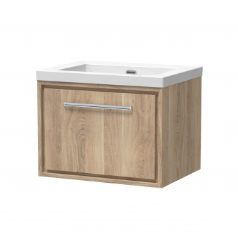 Hudson Reed Lille Wall Hung 1-Drawer Vanity Unit with 0TH Contemporary Basin 600mm Wide - Bleached Oak | Product Image