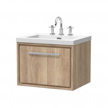 Hudson Reed Lille Wall Hung 1-Drawer Vanity Unit with 3TH Contemporary Basin 600mm Wide - Bleached Oak | Product Image