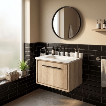 Hudson Reed Lille Wall Hung 1-Drawer Vanity Unit with White Marble Worktop Basin 600mm Wide - Bleached Oak | Product Image