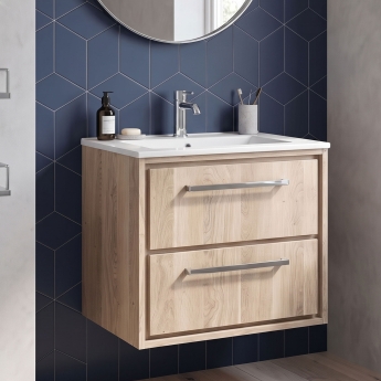 Hudson Reed Lille 600mm 2-Drawer Wall Hung Vanity Unit with Ceramic Basin | Product Image