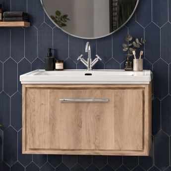Hudson Reed Lille 800mm 1-Drawer Wall Hung Vanity Unit with Fireclay Basin | Product Image