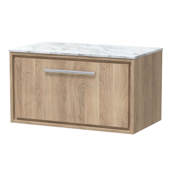 Hudson Reed Lille Wall Hung 1-Drawer Vanity Unit with Carrera Marble Worktop 800mm Wide - Bleached Oak | Product Image