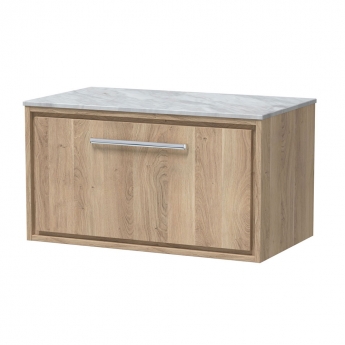 Hudson Reed Lille Wall Hung 1-Drawer Vanity Unit with Grey Marble Worktop 800mm Wide - Bleached Oak | Product Image