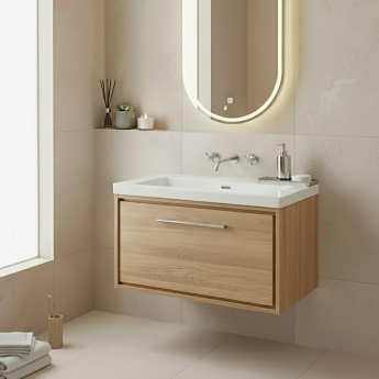 Hudson Reed Lille Wall Hung 1-Drawer Vanity Unit with 0TH Contemporary Basin 800mm Wide - Bleached Oak | Product Image