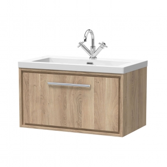 Hudson Reed Lille Wall Hung 1-Drawer Vanity Unit with 1TH Contemporary Basin 800mm Wide - Bleached Oak | Product Image