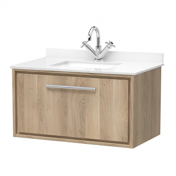 Hudson Reed Lille Wall Hung 1-Drawer Vanity Unit with White Marble Worktop Basin 800mm Wide - Bleached Oak | Product Image