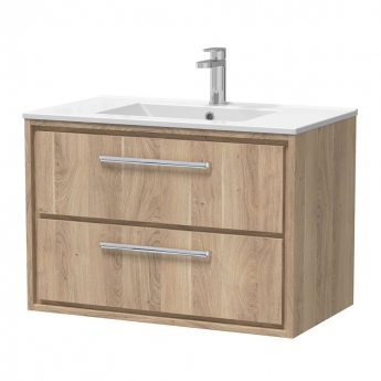 Hudson Reed Lille Wall Hung 2-Drawer Vanity Unit with 1TH Minimalist Basin 800mm Wide - Bleached Oak | Product Image