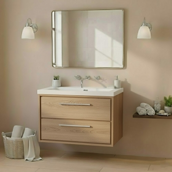 Hudson Reed Lille Wall Hung 2-Drawer Vanity Unit with 0TH Contemporary Basin 800mm Wide - Bleached Oak | Product Image