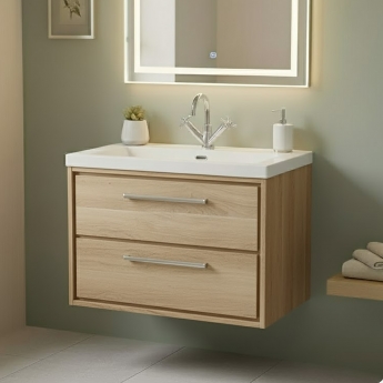 Hudson Reed Lille Wall Hung 2-Drawer Vanity Unit with 1TH Contemporary Basin 800mm Wide - Bleached Oak | Product Image