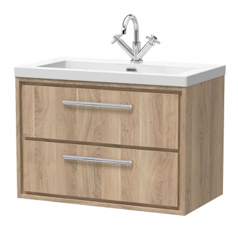 Hudson Reed Lille Wall Hung 2-Drawer Vanity Unit with 1TH Contemporary Basin 800mm Wide - Bleached Oak | Product Image