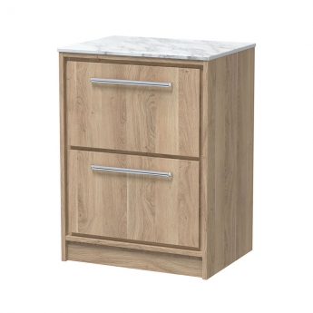 Hudson Reed Lille Floor Standing 2-Drawer Vanity Unit with Carrera Marble Worktop 600mm Wide - Bleached Oak | Product Image