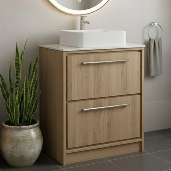 Hudson Reed Lille Floor Standing 2-Drawer Vanity Unit with Carrera Marble Worktop 600mm Wide - Bleached Oak | Product Image
