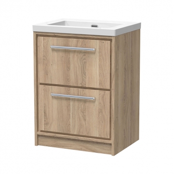 Hudson Reed Lille Floor Standing 2-Drawer Vanity Unit with 0TH Contemporary Basin 600mm Wide - Bleached Oak | Product Image