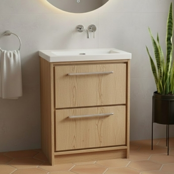 Hudson Reed Lille Floor Standing 2-Drawer Vanity Unit with 0TH Contemporary Basin 600mm Wide - Bleached Oak | Product Image