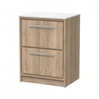 Hudson Reed Lille Floor Standing 2-Drawer Vanity Unit with White Marble Worktop 600mm Wide - Bleached Oak | Product Image