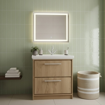Hudson Reed Lille Floor Standing 2-Drawer Vanity Unit with 1TH Classique Basin 800mm Wide - Bleached Oak | Product Image