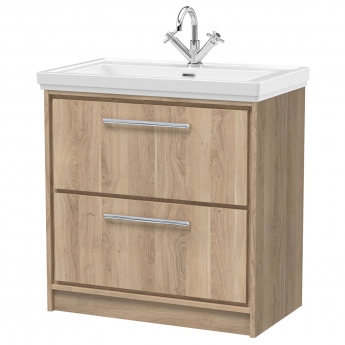 Hudson Reed Lille Floor Standing 2-Drawer Vanity Unit with 1TH Classique Basin 800mm Wide - Bleached Oak | Product Image