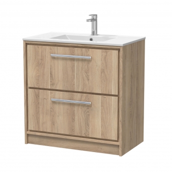 Hudson Reed Lille Floor Standing 2-Drawer Vanity Unit with 1TH Minimalist Basin 800mm Wide - Bleached Oak | Product Image