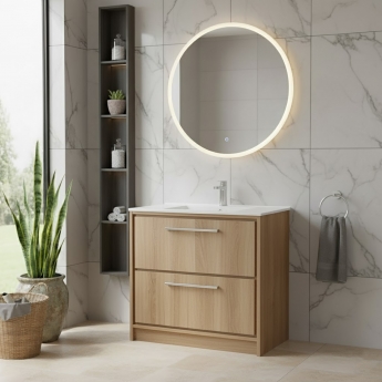 Hudson Reed Lille Floor Standing 2-Drawer Vanity Unit with 1TH Minimalist Basin 800mm Wide - Bleached Oak | Product Image