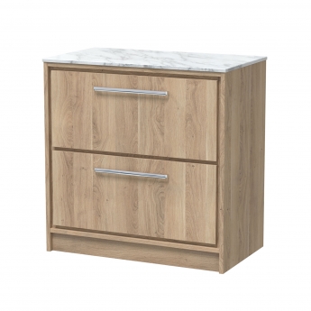 Hudson Reed Lille Floor Standing 2-Drawer Vanity Unit with Carrera Marble Worktop 800mm Wide - Bleached Oak | Product Image