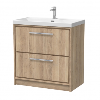 Hudson Reed Lille Floor Standing 2-Drawer Vanity Unit with 1TH Thin-Edge Basin 800mm Wide - Bleached Oak | Product Image