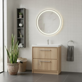 Hudson Reed Lille Floor Standing 2-Drawer Vanity Unit with 1TH Thin-Edge Basin 800mm Wide - Bleached Oak | Product Image