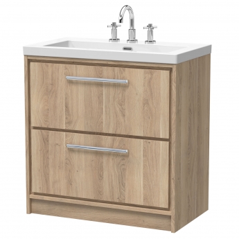 Hudson Reed Lille Floor Standing 2-Drawer Vanity Unit with 3TH Contemporary Basin 800mm Wide - Bleached Oak | Product Image