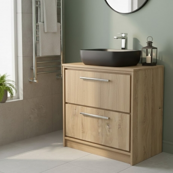 Hudson Reed Lille Floor Standing 2-Drawer Vanity Unit with Worktop 800mm Wide - Bleached Oak | Product Image
