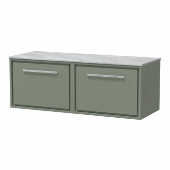 Hudson Reed Lille Wall Hung 2-Drawer Vanity Unit with Grey Marble Worktop 1200mm Wide - Fern Green | Product Image