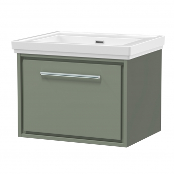 Hudson Reed Lille Wall Hung 1-Drawer Vanity Unit with 0TH Classique Basin 600mm Wide - Fern Green | Product Image