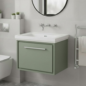 Hudson Reed Lille Wall Hung 1-Drawer Vanity Unit with 0TH Classique Basin 600mm Wide - Fern Green | Product Image