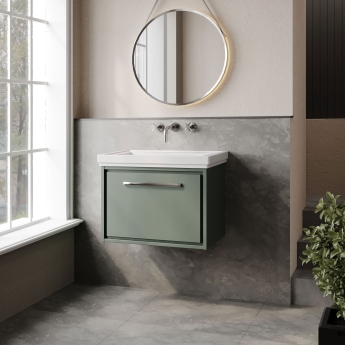 Hudson Reed Lille Wall Hung 1-Drawer Vanity Unit with 0TH Classique Basin 600mm Wide - Fern Green | Product Image
