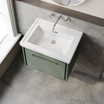 Hudson Reed Lille Wall Hung 1-Drawer Vanity Unit with 0TH Classique Basin 600mm Wide - Fern Green | Product Image