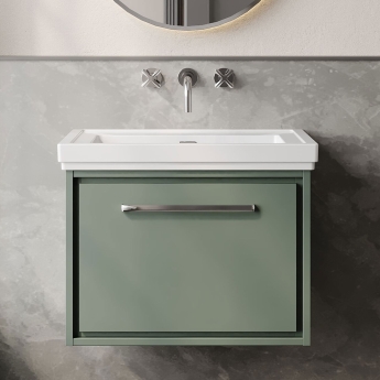 Hudson Reed Lille Wall Hung 1-Drawer Vanity Unit with 0TH Classique Basin 600mm Wide - Fern Green | Product Image