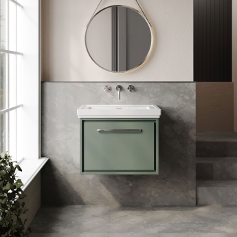 Hudson Reed Lille Wall Hung 1-Drawer Vanity Unit with 0TH Classique Basin 600mm Wide - Fern Green | Product Image