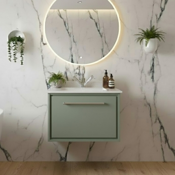 Hudson Reed Lille Wall Hung 1-Drawer Vanity Unit with White Marble Worktop Basin 600mm Wide - Fern Green | Product Image