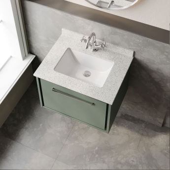 Hudson Reed Lille Wall Hung 1-Drawer Vanity Unit with White Marble Worktop Basin 600mm Wide - Fern Green | Product Image