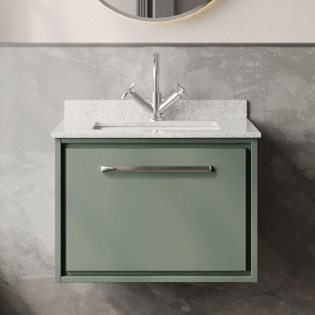 Hudson Reed Lille Wall Hung 1-Drawer Vanity Unit with White Marble Worktop Basin 600mm Wide - Fern Green | Product Image