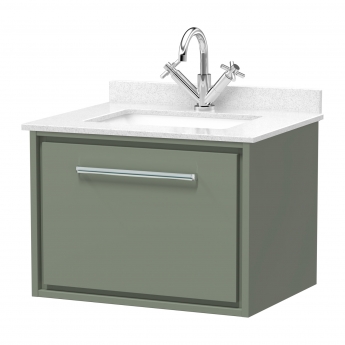 Hudson Reed Lille Wall Hung 1-Drawer Vanity Unit with White Marble Worktop Basin 600mm Wide - Fern Green | Product Image