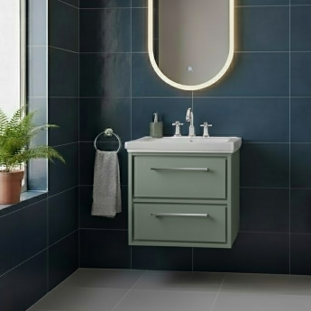 Hudson Reed Lille Wall Hung 2-Drawer Vanity Unit with 3TH Classique Basin 600mm Wide - Fern Green | Product Image