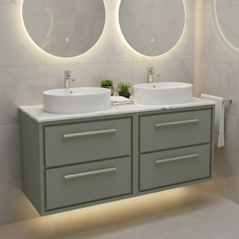 Hudson Reed Lille Wall Hung 4-Drawer Vanity Unit with Carrera Marble Worktop 1200mm Wide - Fern Green | Product Image